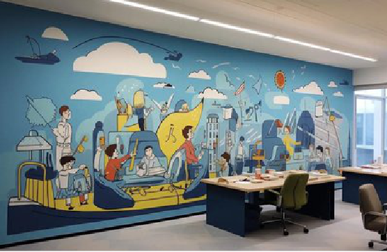  潜山办公室墙绘的特点。
